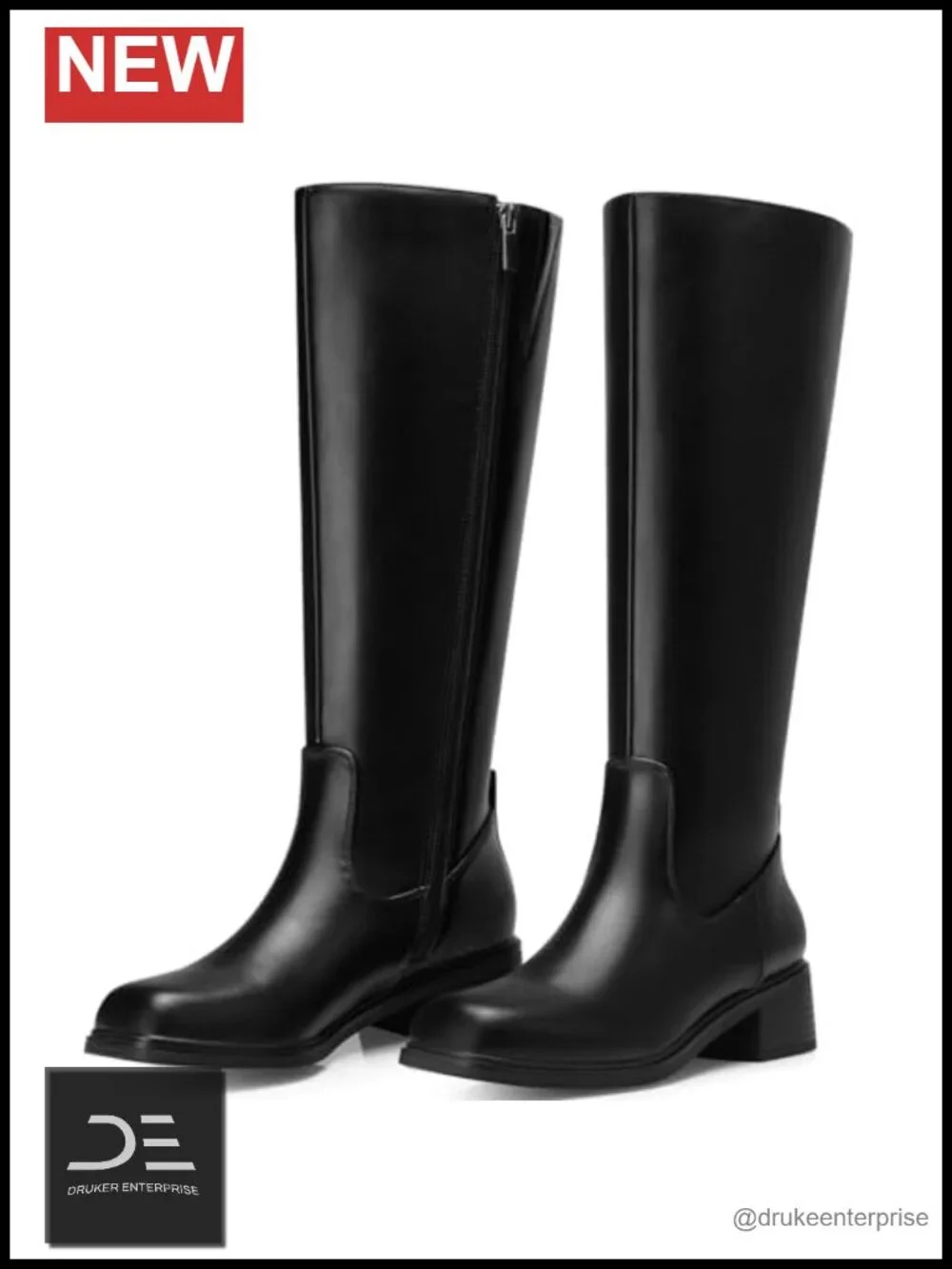 Women Knee High Boots Low Heel Square Toe Non-Slip Boots